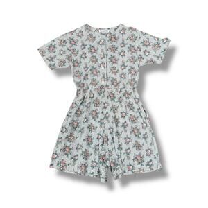 Vintage Floral Gridline Button Up Tshirt Romper